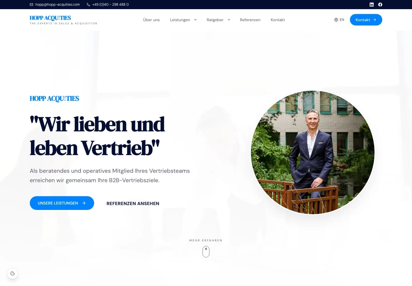 Desktopansicht von HOPP ACQU!TIES: Website für eine Vertriebsagentur